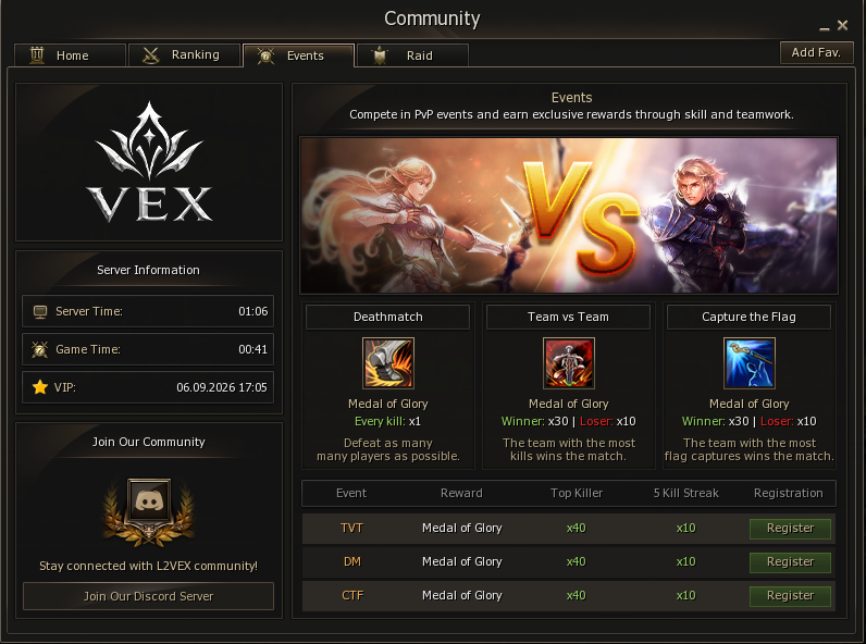 L2Vex Community Board events page