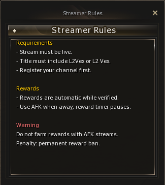 Streamer Rewards rules help window